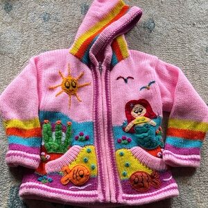 Colorful Knit Hoodie with Sea Motif